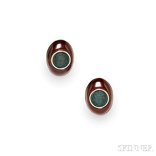 14kt Gold, Jasper, and Hardstone Earclips, Trianon
