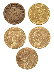 Five $2.50 Gold Coins