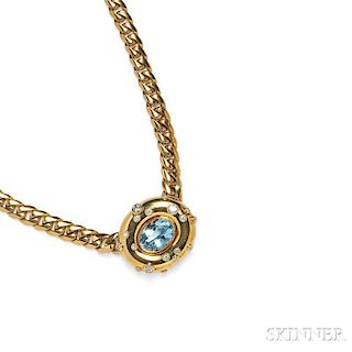 18kt Gold, Blue Topaz, and Diamond Necklace