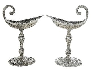 Pair Repousse Sterling Compotes