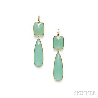 18kt Gold and Green Chalcedony Earpendants