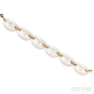 18kt Gold, White Agate, and Diamond Bracelet