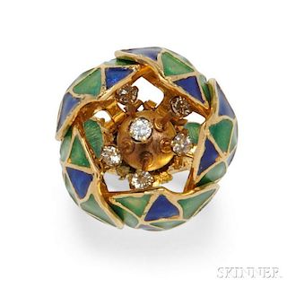 18kt Gold, Enamel, and Diamond Flower Ring