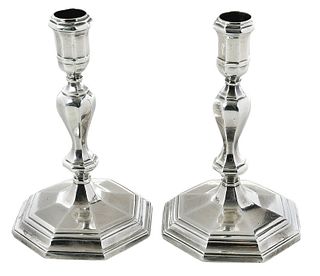 Pair of Queen Anne English Silver Candlesticks
