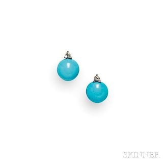 18kt White Gold, Turquoise, and Diamond Earclips