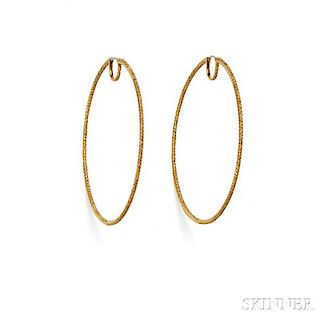18kt Gold and Colored Diamond Hoop Earrings