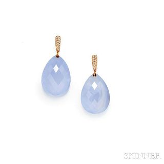 18kt Rose Gold, Dyed Blue Chalcedony, and Diamond Earpendants