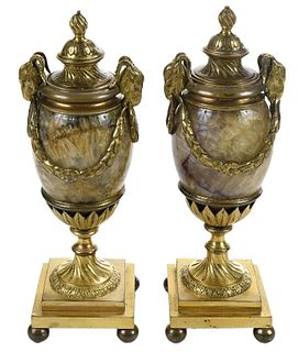 Pair Matthew Boulton George III Blue John Candle Vases