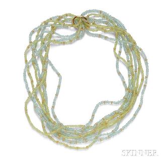 18kt Gold, Aquamarine, and Chrysoberyl Bead Necklace