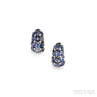 14kt Gold, Sapphire, and Diamond Earclips