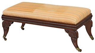 Regency Carved Mahogany Upholstered Bench