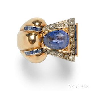 Retro 18kt Gold, Sapphire, and Diamond Ring