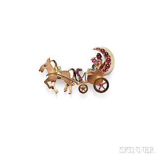 Retro 14kt Bicolor Gold and Ruby Brooch