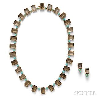 18kt Gold, Smoky Quartz, and Turquoise Necklace