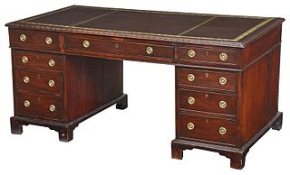 Regency Style Mahogany Leather Top Pedestal Desk