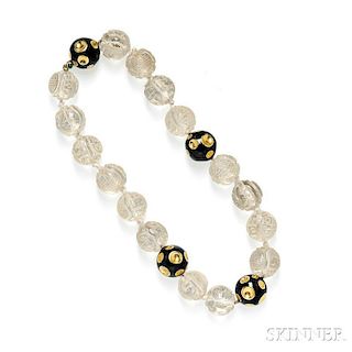 18kt Gold and Enamel and Rock Crystal Bead "Lunar" Necklace, Nicholas Varney