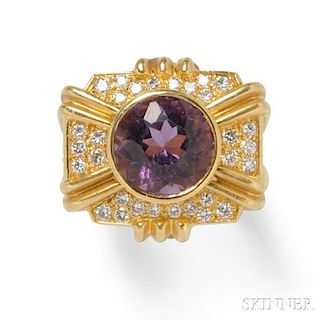 18kt Gold, Amethyst, and Diamond Ring
