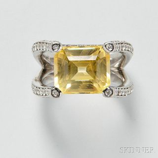 Platinum, Yellow Sapphire, and Diamond Ring