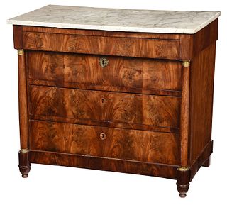 Empire Figured Mahogany Marble Top Chest