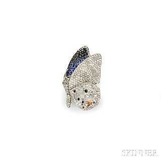 18kt White Gold, Sapphire, and Diamond Butterfly Brooch, Valente