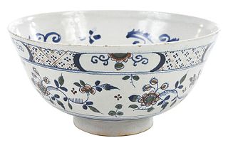 An English Delftware Polychrome Punch Bowl