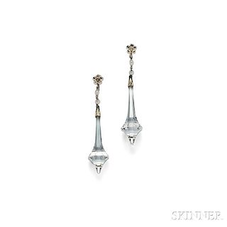 Art Deco 18kt White Gold and Rock Crystal Earpendants
