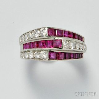 Art Deco Platinum, Ruby, and Diamond Ring