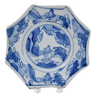 An English Delft Chinoiserie Octagonal Plate