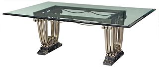 Fine Art Deco Wrought Steel, Glass and Marble Dining Table