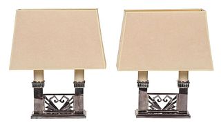 Pair Art Deco Chrome Double Light Table Lamps
