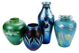 Four Lundberg Studios Iridescent Art Glass Vases