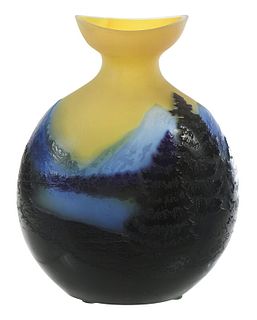 Galle Cameo Landscape Art Glass Bud Vase