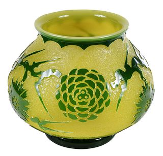 Steuben Jade Green Acid Cut Back Art Glass Vase