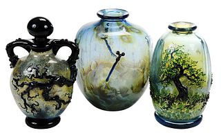 Three John Nygren Art Glass Vases