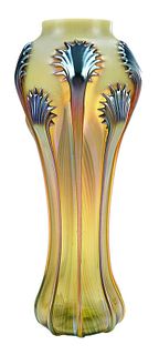 Pulled Feather Art Glass Vase with Tendrils