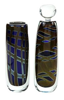 Charles Lotton Art Glass Bottle and Vase