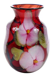 Charles Lotton Multi Flora Art Glass Vase