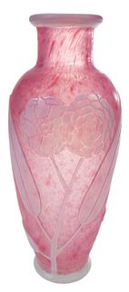 Steuben Acid Cut Back Rosaline Art Glass Vase
