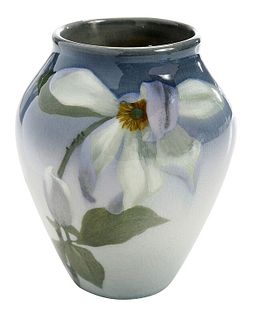 Rookwood Pottery Vase With White Flowers