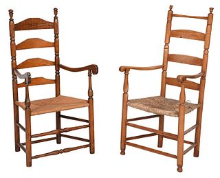 Two New England Ladder Back Armchairs