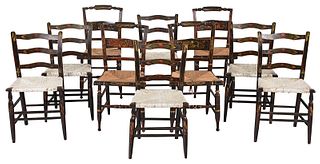 Assembled Set Ten Rush Seat Dining Chairs