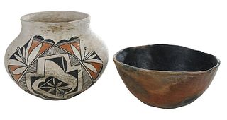 Zia Polychrome Olla and Redware Bowl