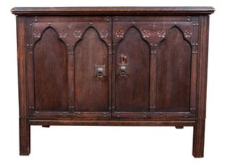 Aesthetic Movement Carved Oak Credenza / Cabinet