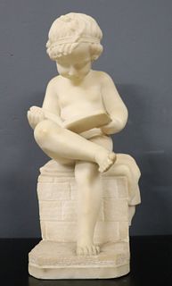 UNSIGNED Marble Sculpture Of A Child Reading
