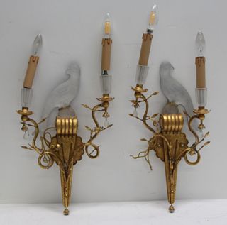 Vintage pair Of Bagues Style Gilt And Glass Bird