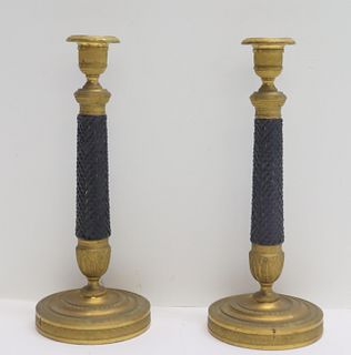 An Antique Pair Of Gilt Bronze & Cut Glass Candle
