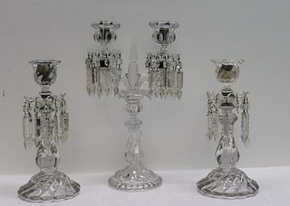 3 Baccarat Style Glass Candle Sticks.