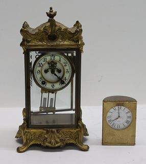 Antique Brass Carriage Clock Together With A
