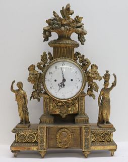 Antique Finely Carved Figural Giltwood Clock