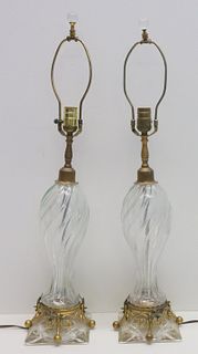 A Pair Of Gilt Metal Mounted Swirl Glass